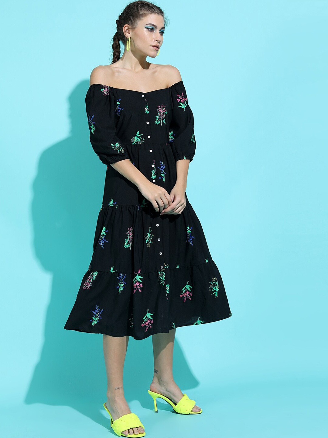 

Tokyo Talkies Women Stylish Black Floral Dress