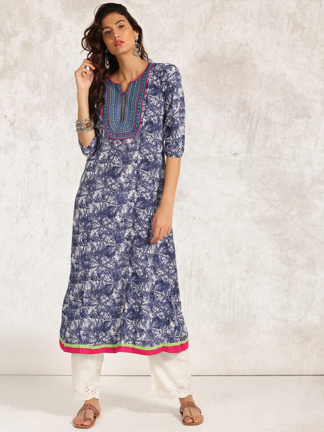 

Anouk Women Blue & White Printed A-Line Kurta