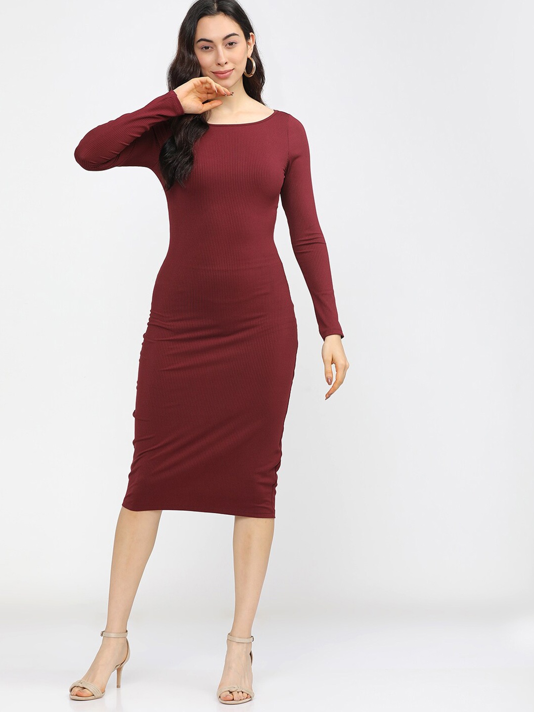 

CHIC BY TOKYO TALKIES Maroon Bodycon Midi Dress