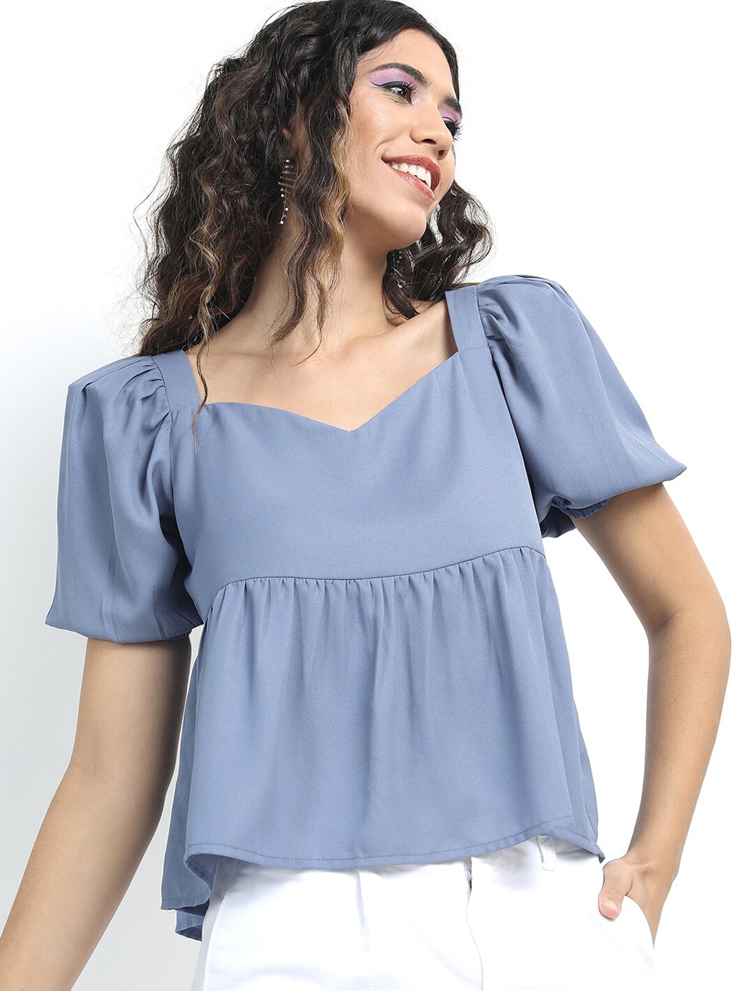 

Tokyo Talkies Blue Sweetheart Neck Top