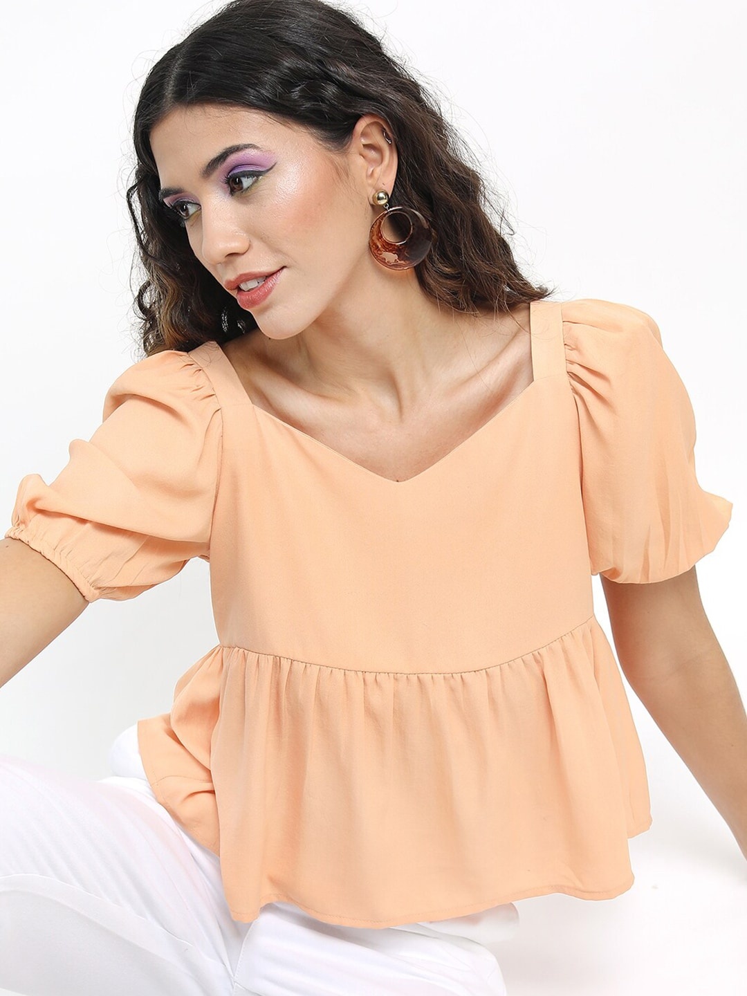 

Tokyo Talkies Peach-Coloured Peplum Top