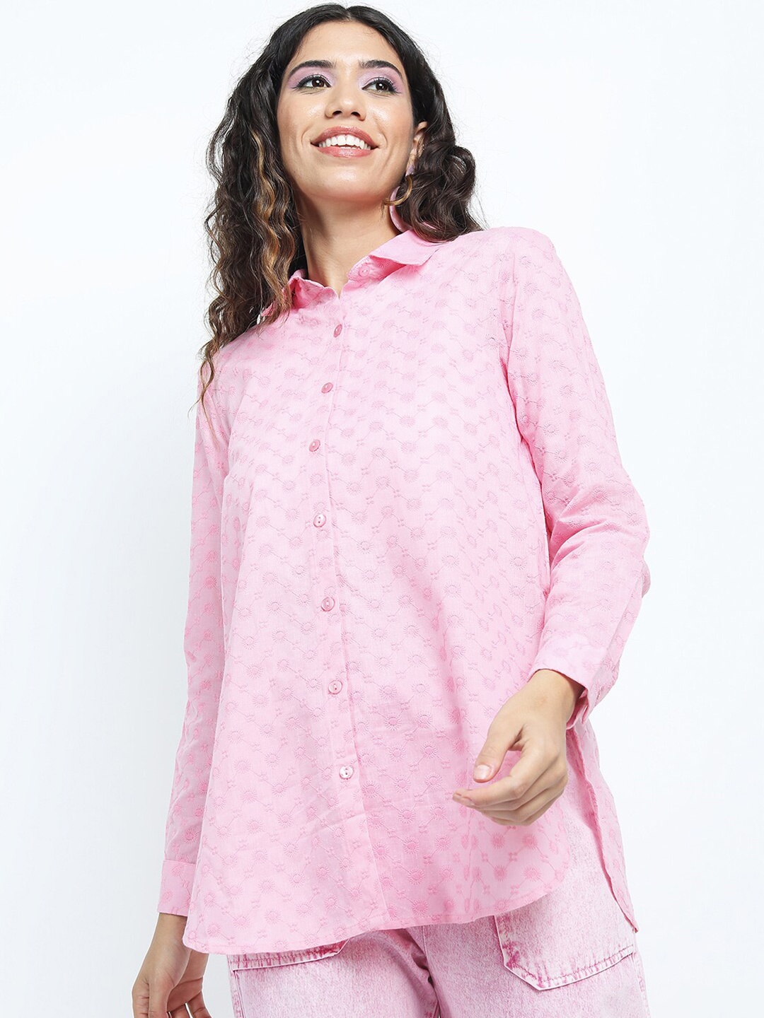 

Tokyo Talkies Women Pink Printed Casual Shirt