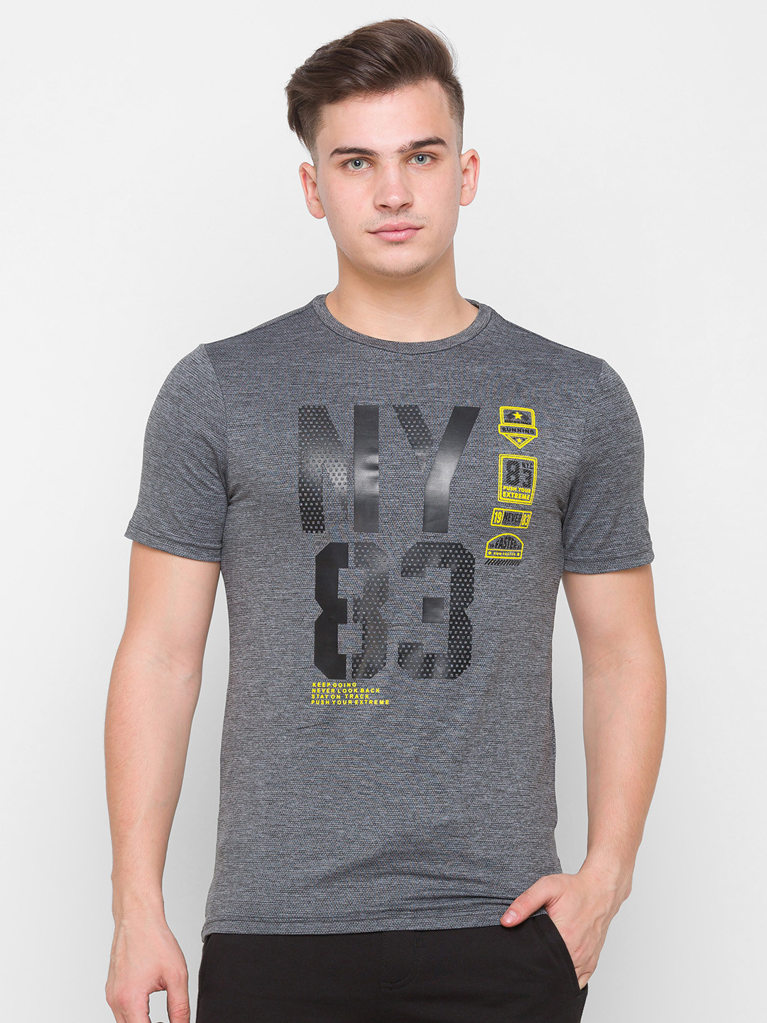 

Globus Men Grey Typography Printed Slim Fit T-shirt