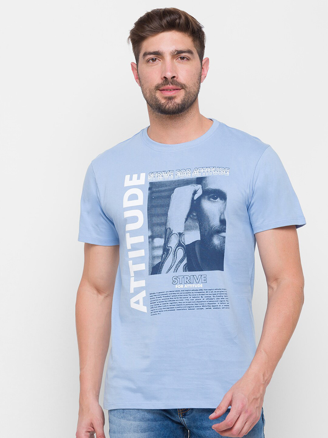 

Globus Men Blue Printed Pure Cotton T-shirt