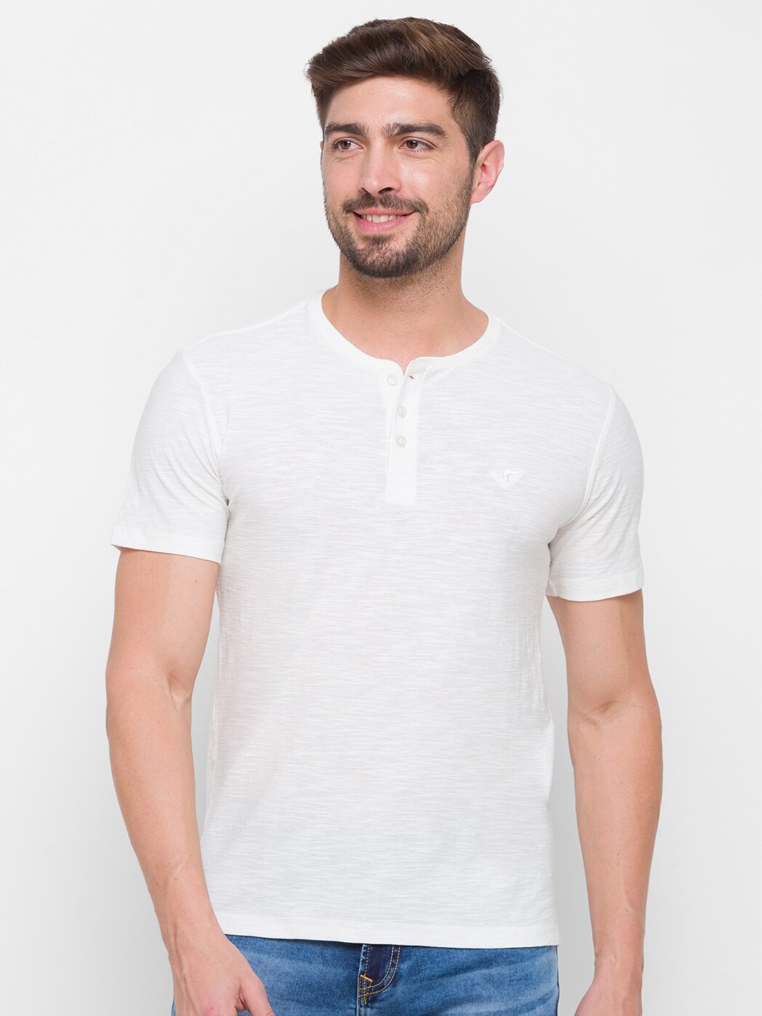 

Globus Men White Henley Neck Pure Cotton Slim Fit T-shirt