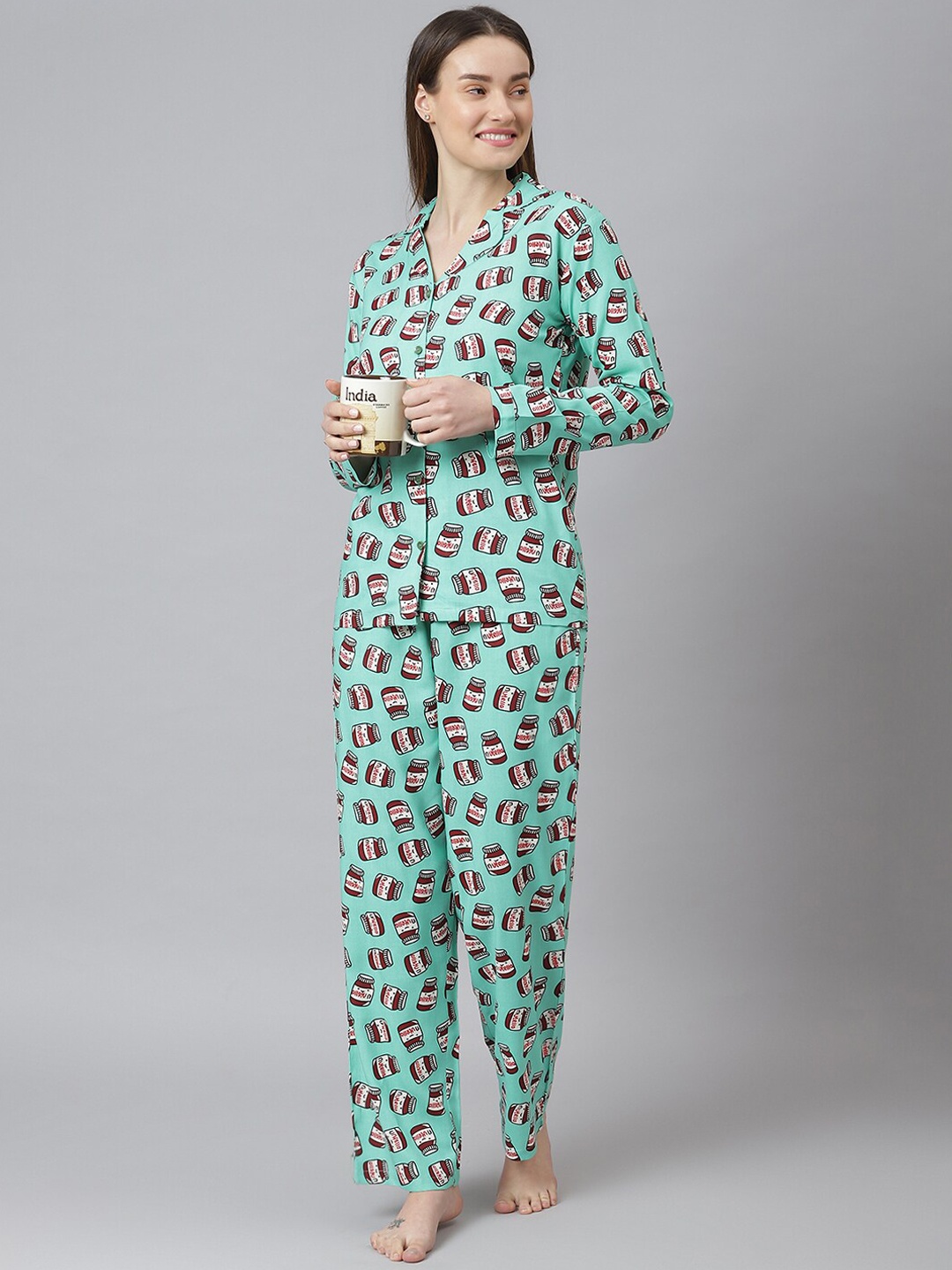 

Cation Women Green Printed Night Suit