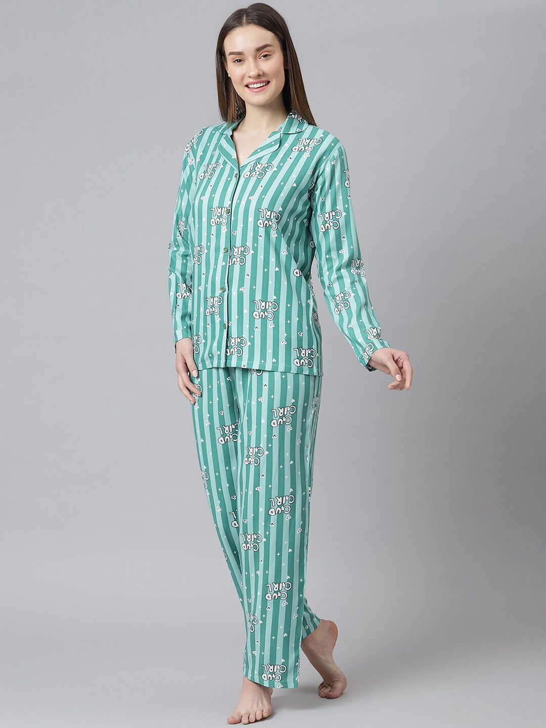 

Cation Women Green Printed Night Suit