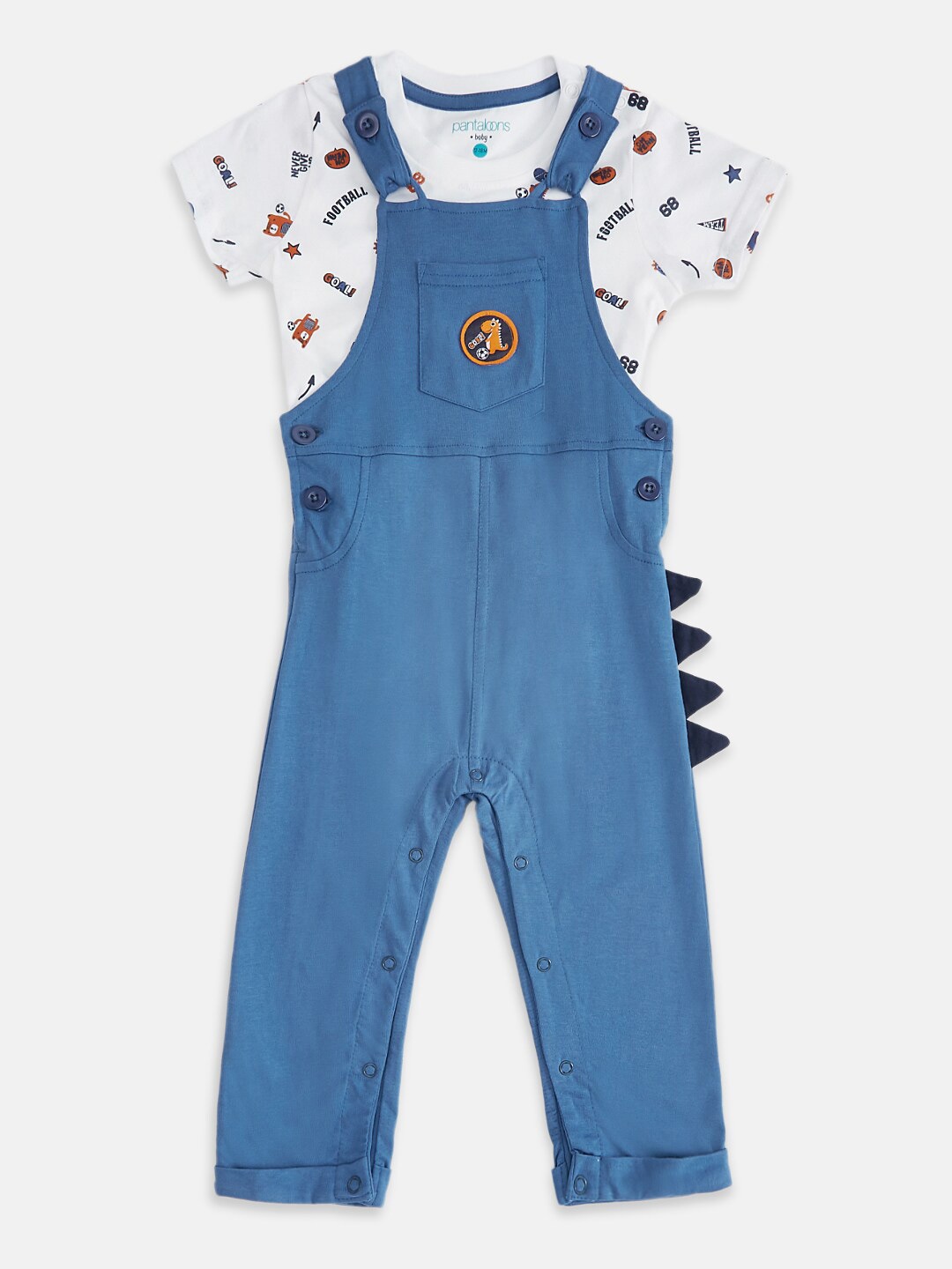 

Pantaloons Baby Boys Blue & White Printed T-shirt with Dungarees