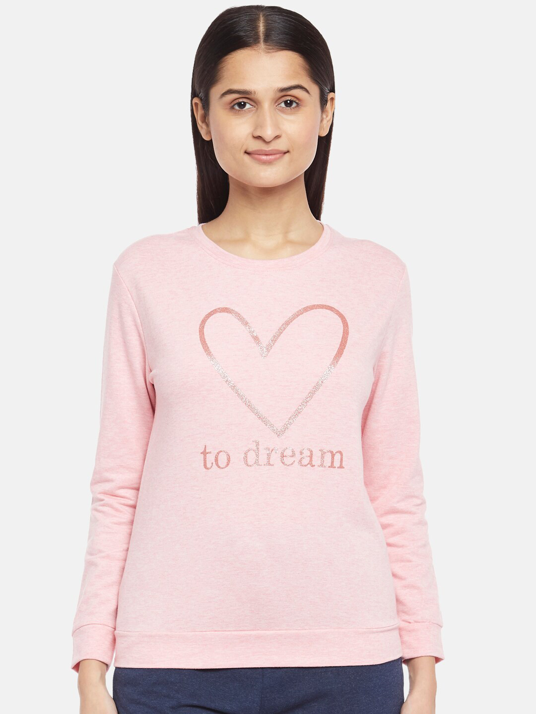 

Dreamz by Pantaloons Women Pink Printed Round Neck Cotton Lounge T-shirt