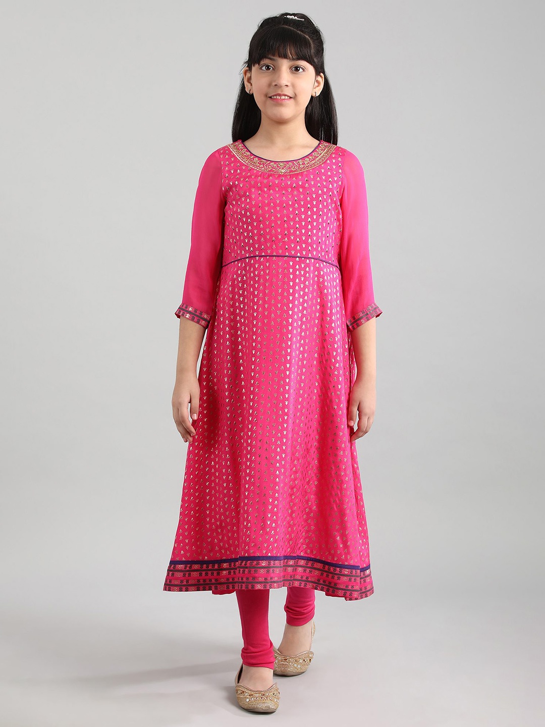 

AURELIA Girls Pink Ethnic Motifs Printed Beads and Stones Kurta Set