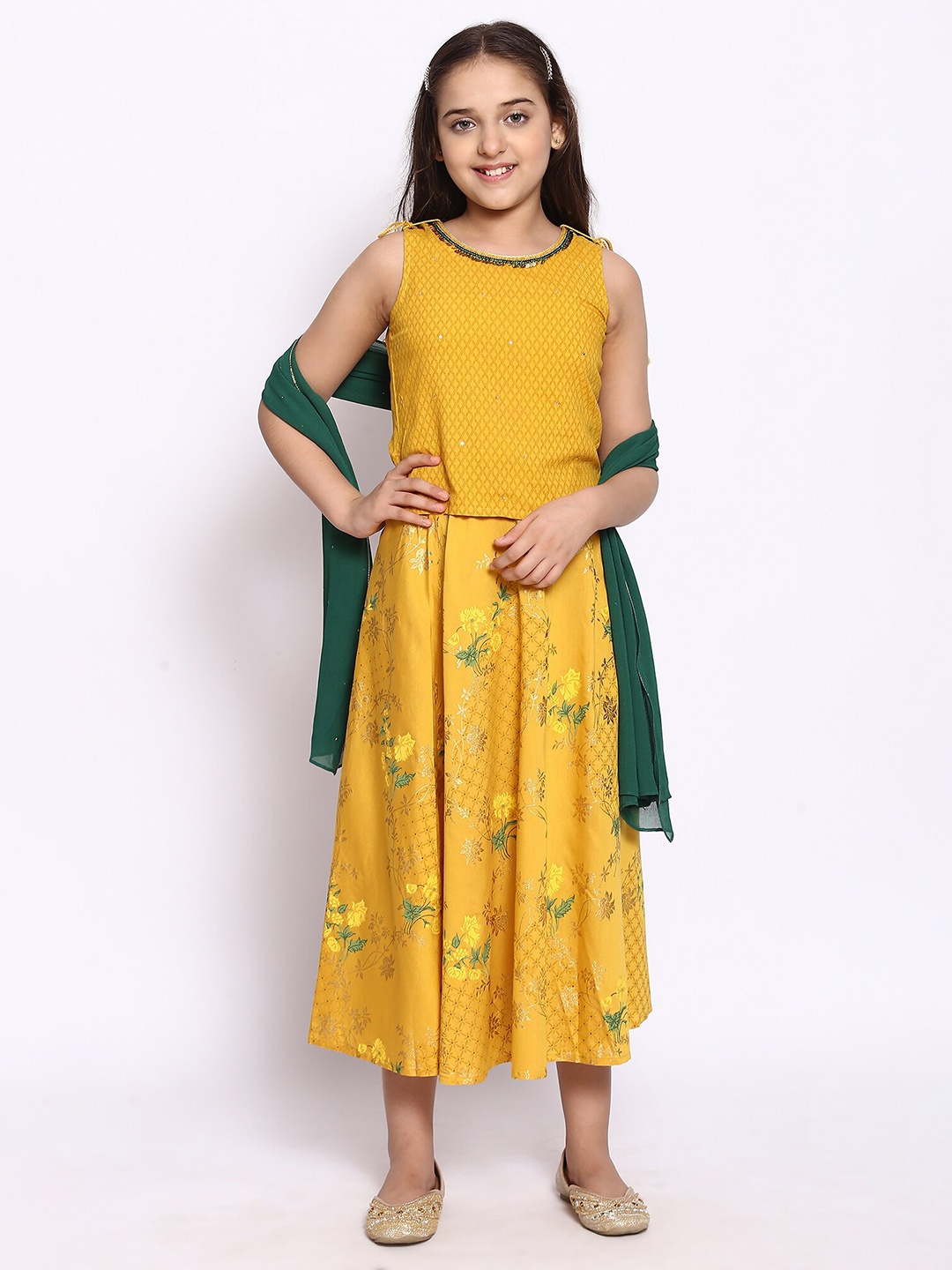 

AURELIA Girls Yellow & Green Printed Fusion Lehenga Choli