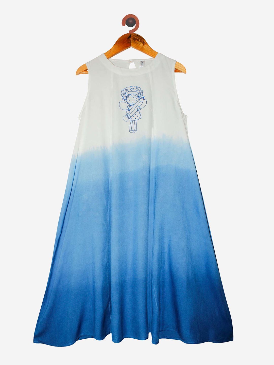 

KiddoPanti Girls Blue & Off White Dyed Thread Work Anarkali Kurta