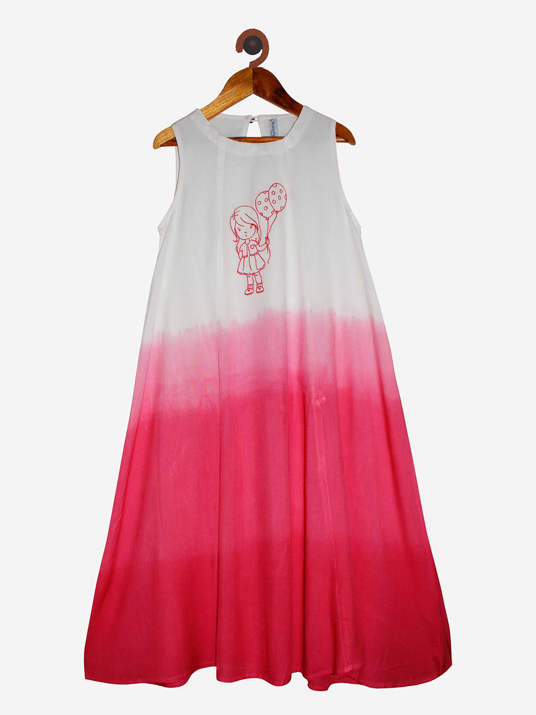 

KiddoPanti Girls Pink & White Embroidered Ombre Dyed Kurta