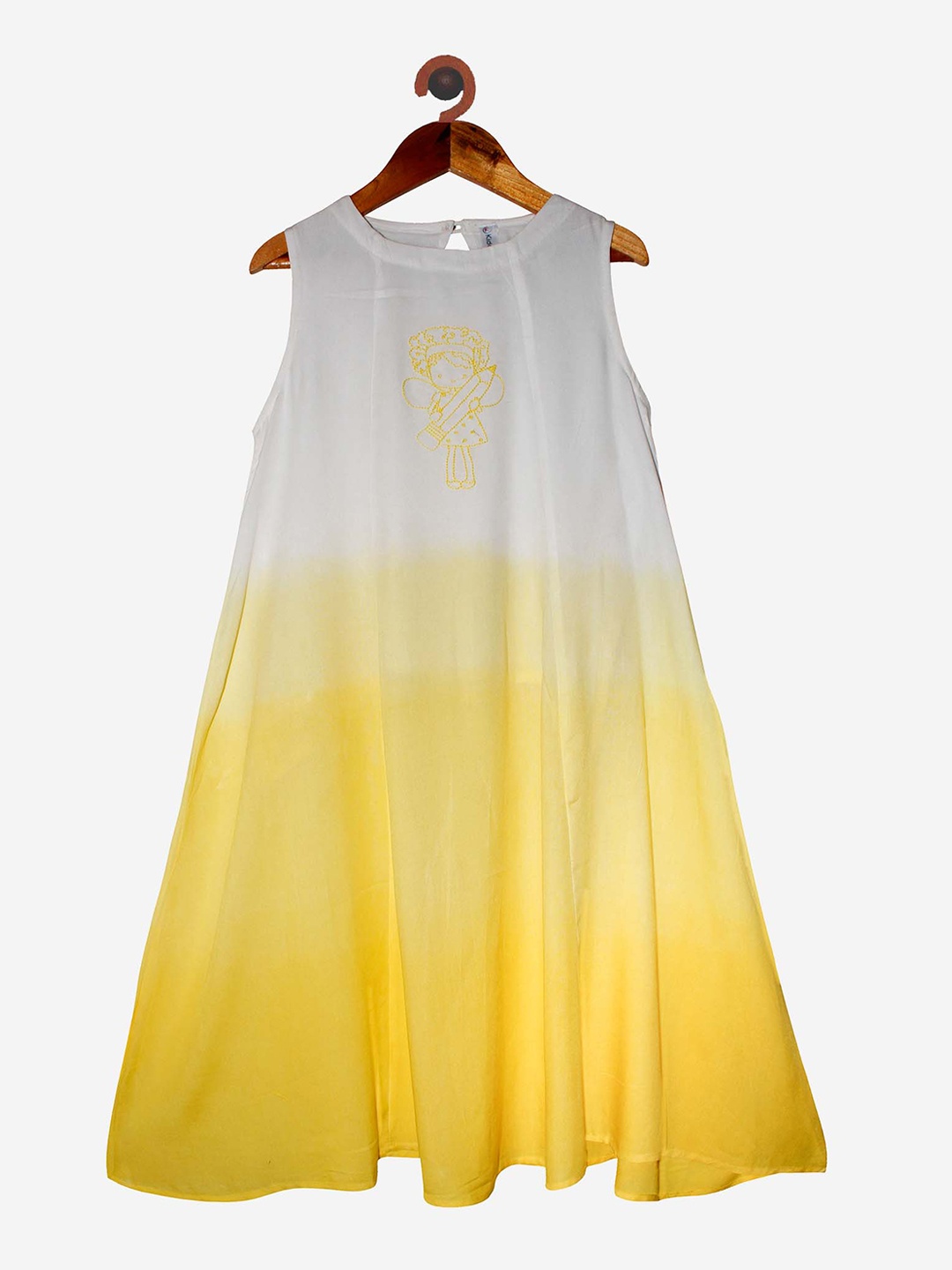 

KiddoPanti Girls Yellow Thread Work Long Kurta