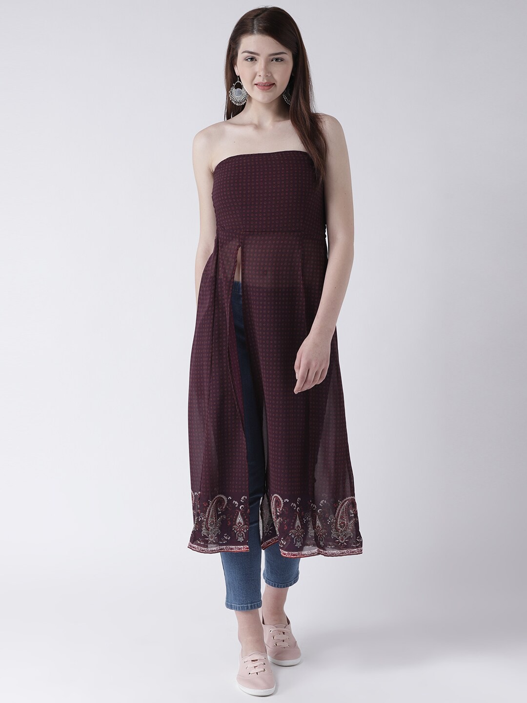 

DODO & MOA Women Maroon Solid Tube Longline Top