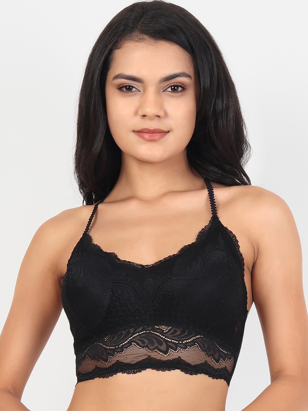 

Lebami Black Floral Lace Lightly Padded Bralette Bra