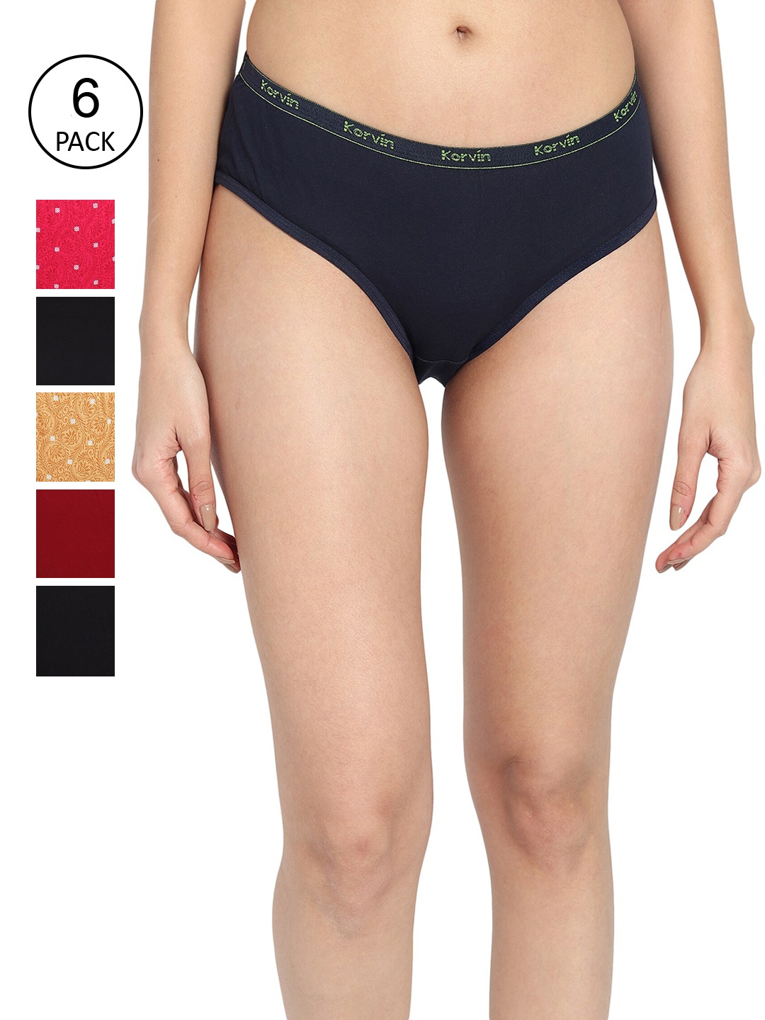 

Fleurt Women Pack Of 6 Assorted Pure Cotton Hipster Briefs