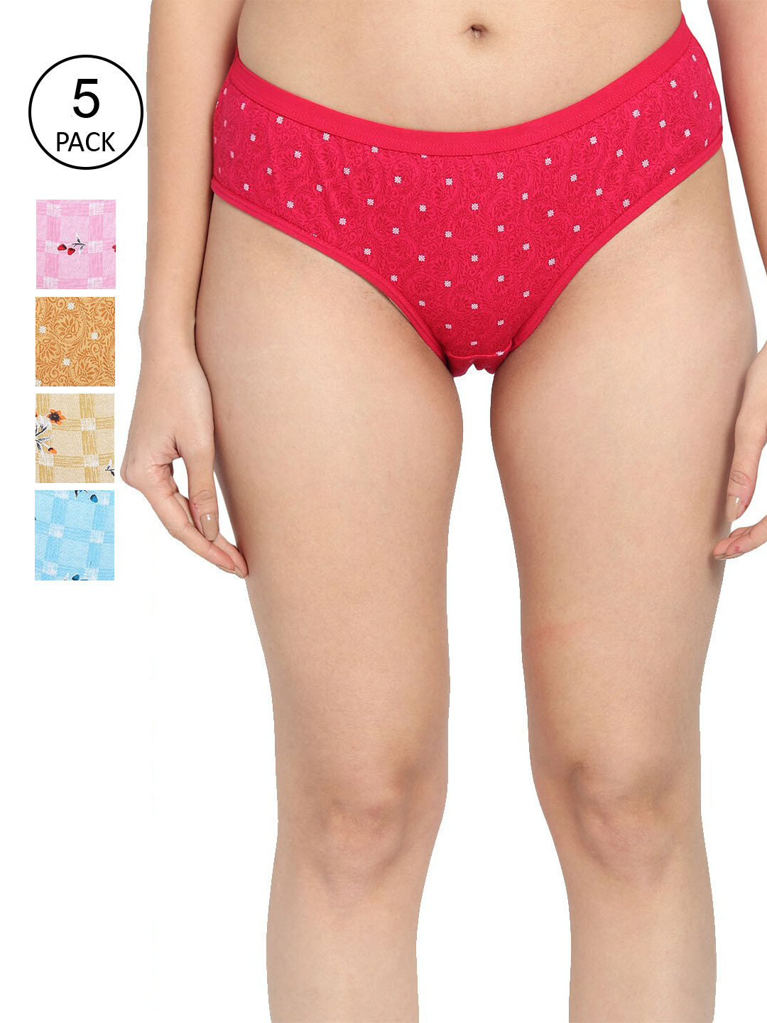 

Fleurt Women Pack Of 6 Assorted Pure Cotton Hipster Briefs