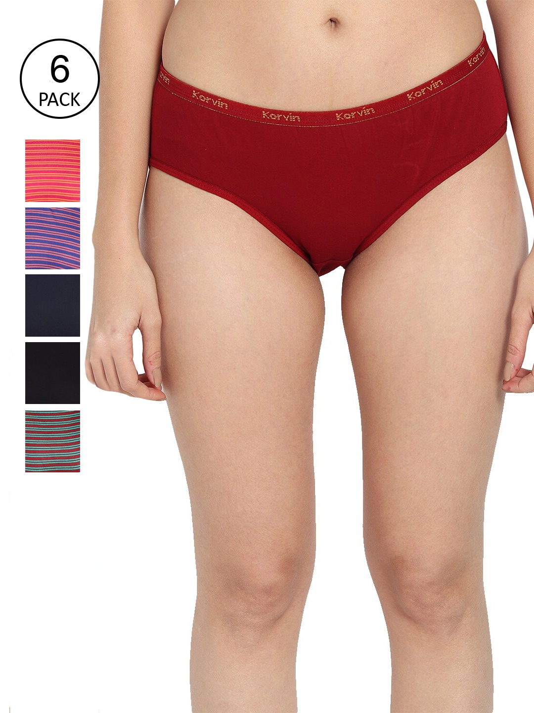 

Fleurt Women Pack Of 6 Assorted Pure Cotton Hipster Briefs
