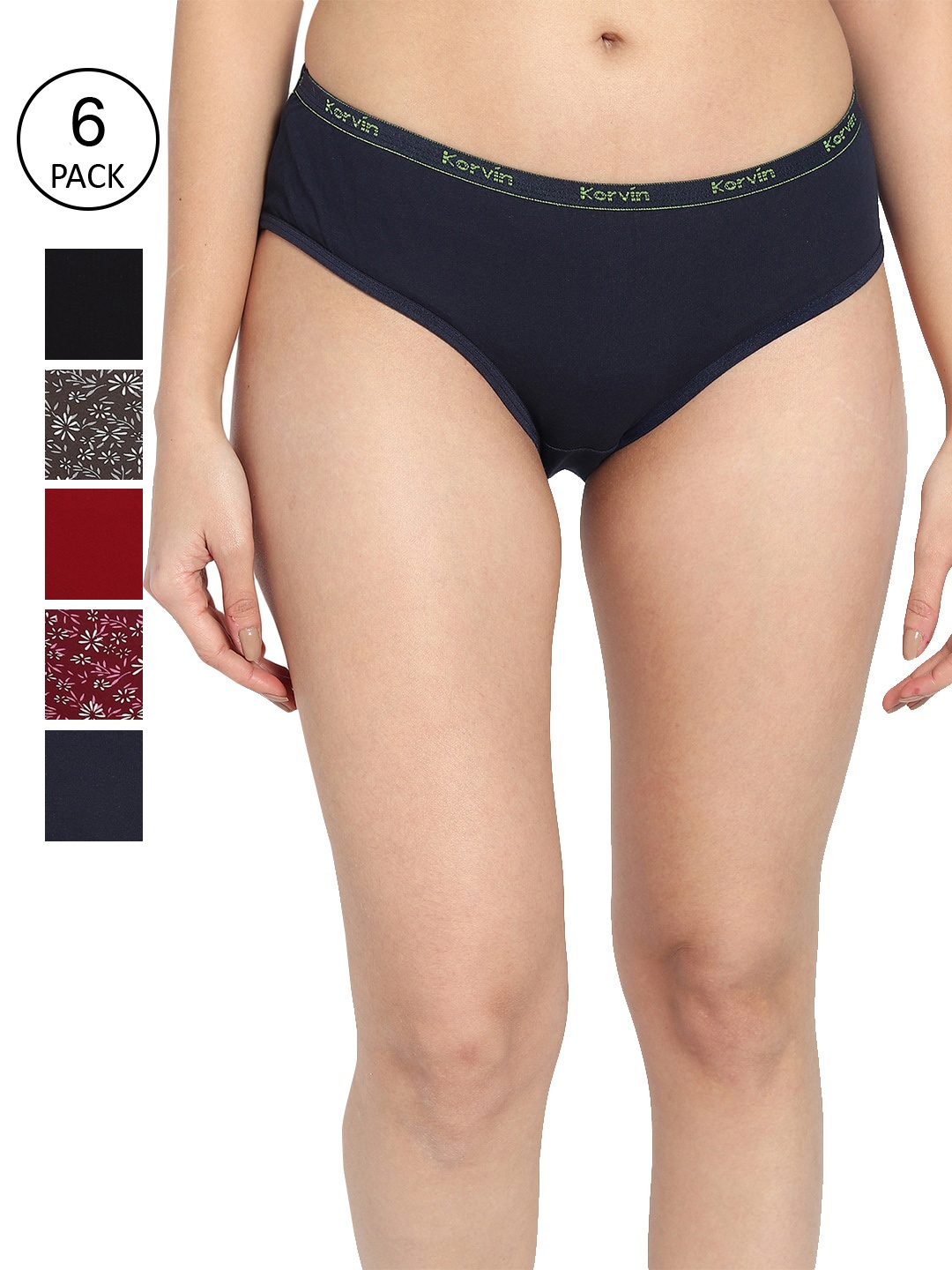 

Fleurt Women Pack Of 6 Assorted Pure Cotton Hipster Briefs