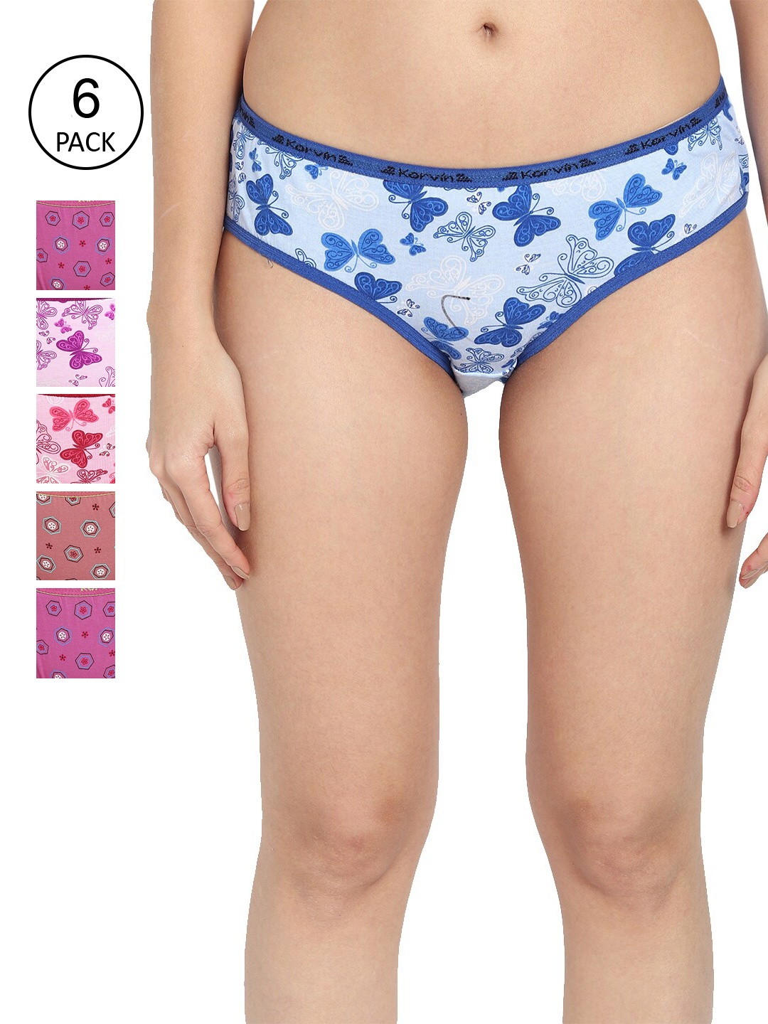

Fleurt Pack Of 6 Assorted Pure Cotton Hipster Briefs