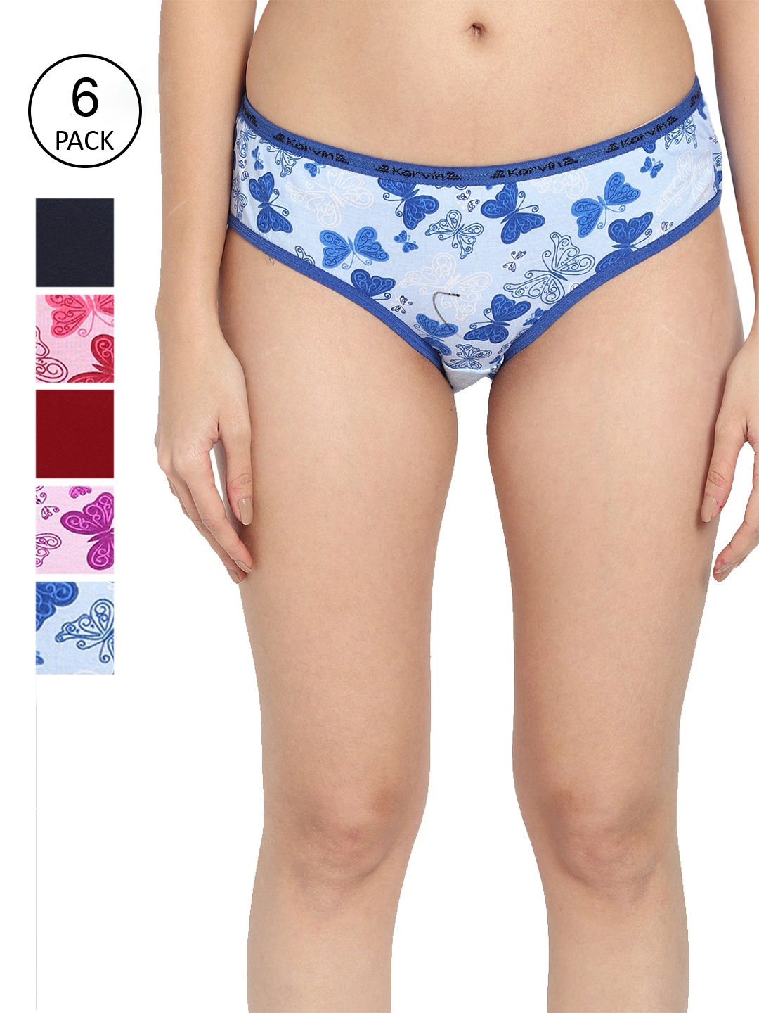 

Fleurt Women Pack Of 6 Assorted Pure Cotton Hipster Briefs