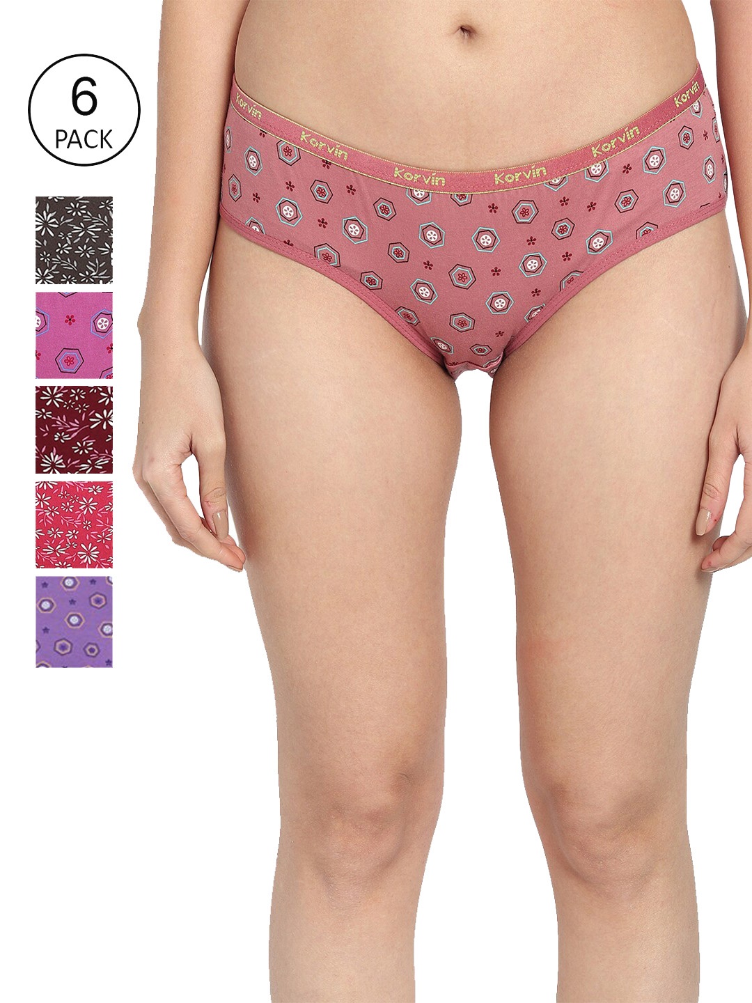 

Fleurt Pack Of 6 Assorted Printed Pure Cotton Bikini Briefs Fleurt-PT6-03