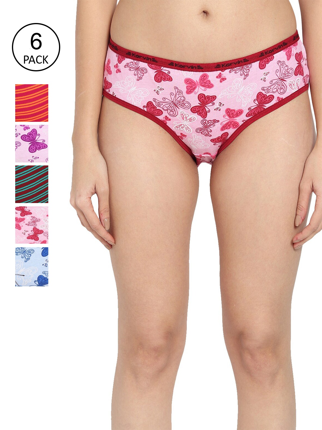 

Fleurt Women Pack Of 6 Assorted Pure Cotton Hipster Briefs