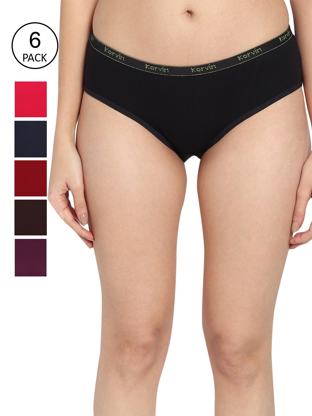 

Fleurt Women Pack Of 6 Assorted Pure Cotton Hipster Briefs