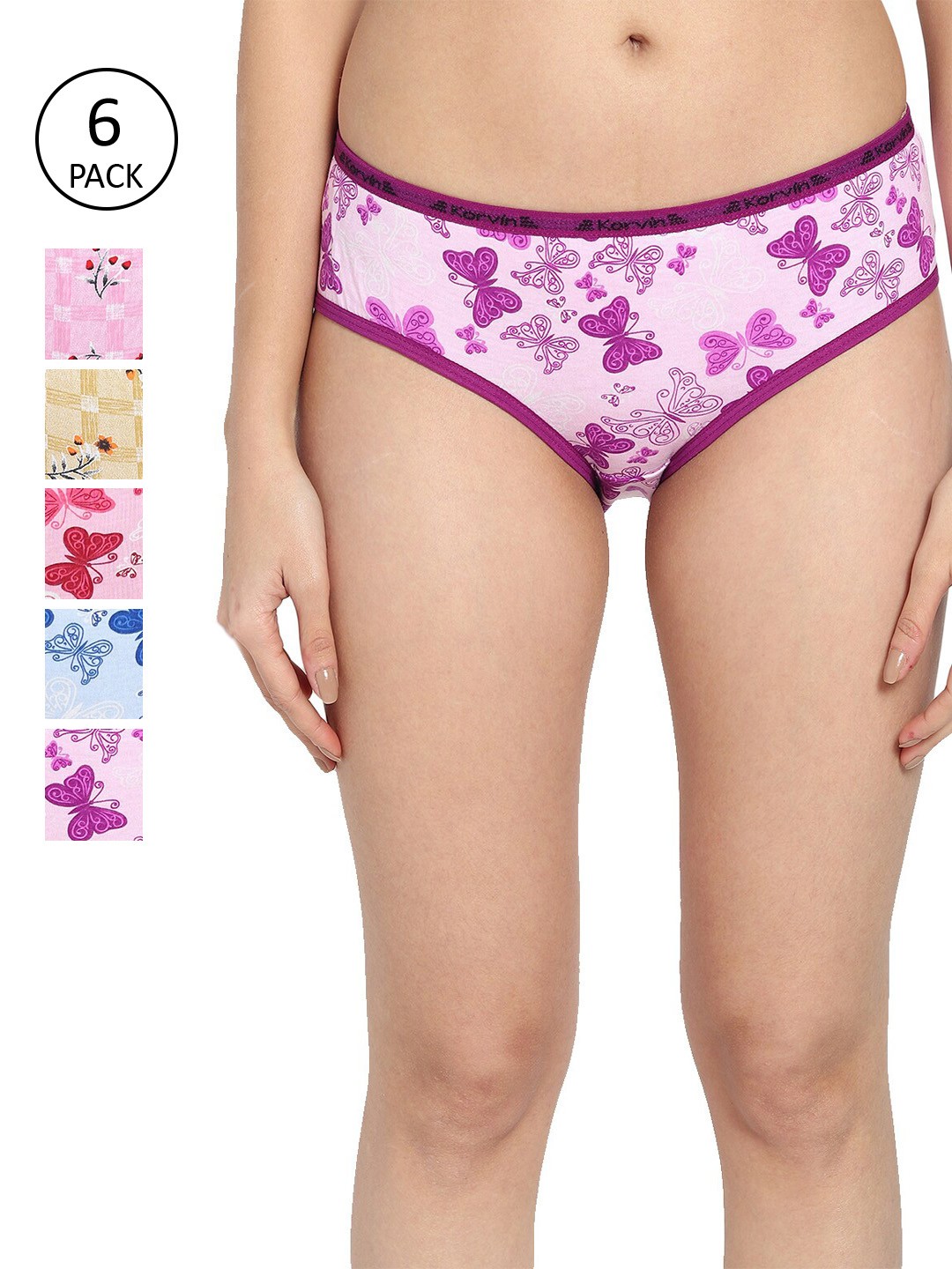 

Fleurt Pack Of 6 Assorted Pure Cotton Hipster Briefs