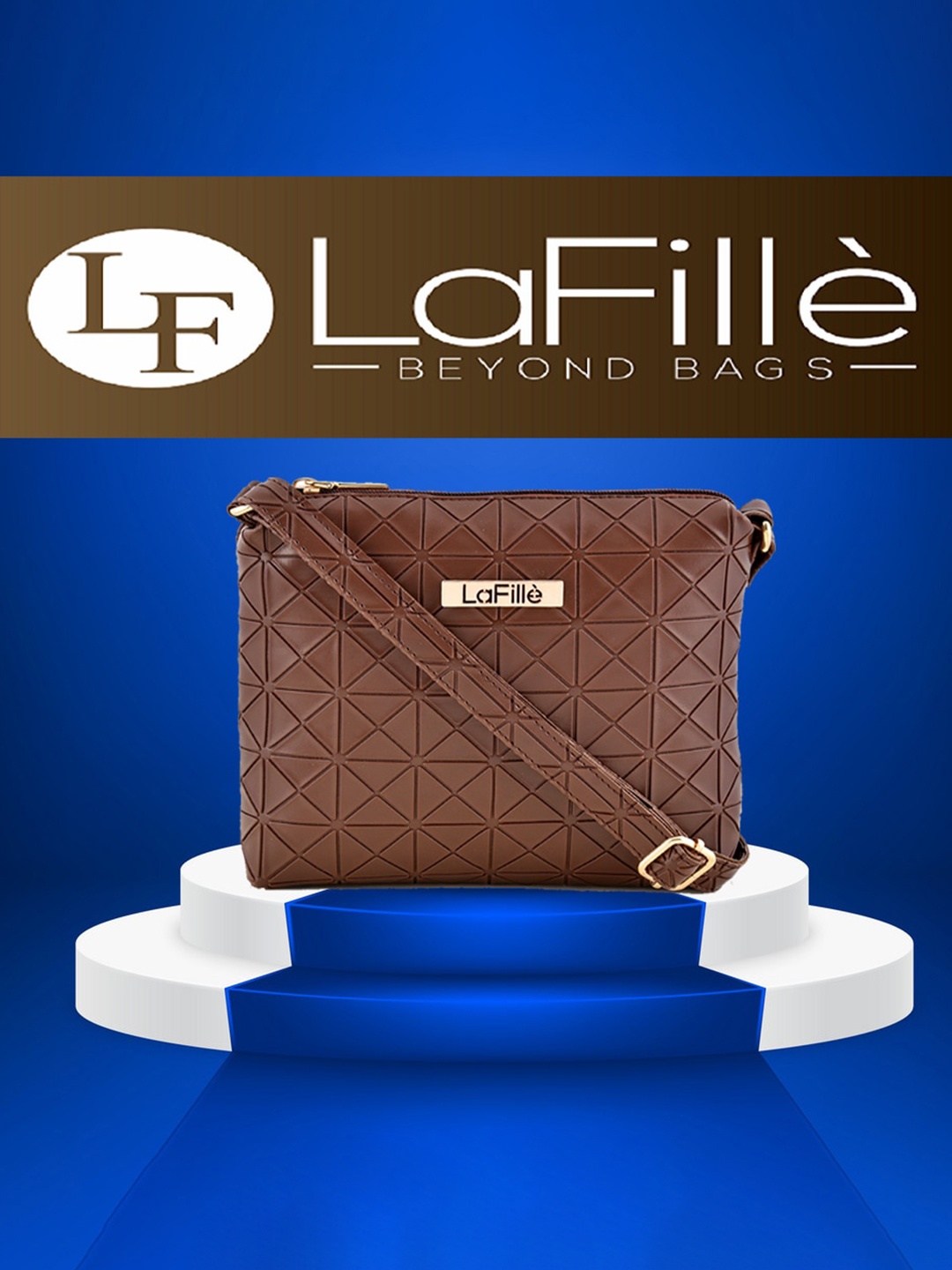 

LaFille Brown Geometric PU Structured Sling Bag with Applique