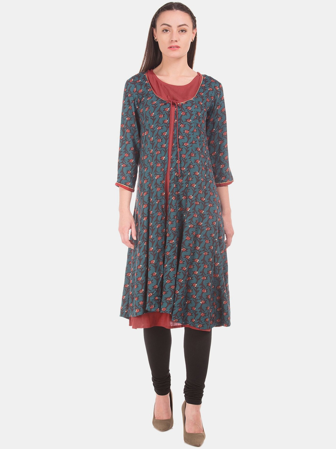 

Anahi Women Blue Ethnic Motifs Printed Kurta With Cover Up