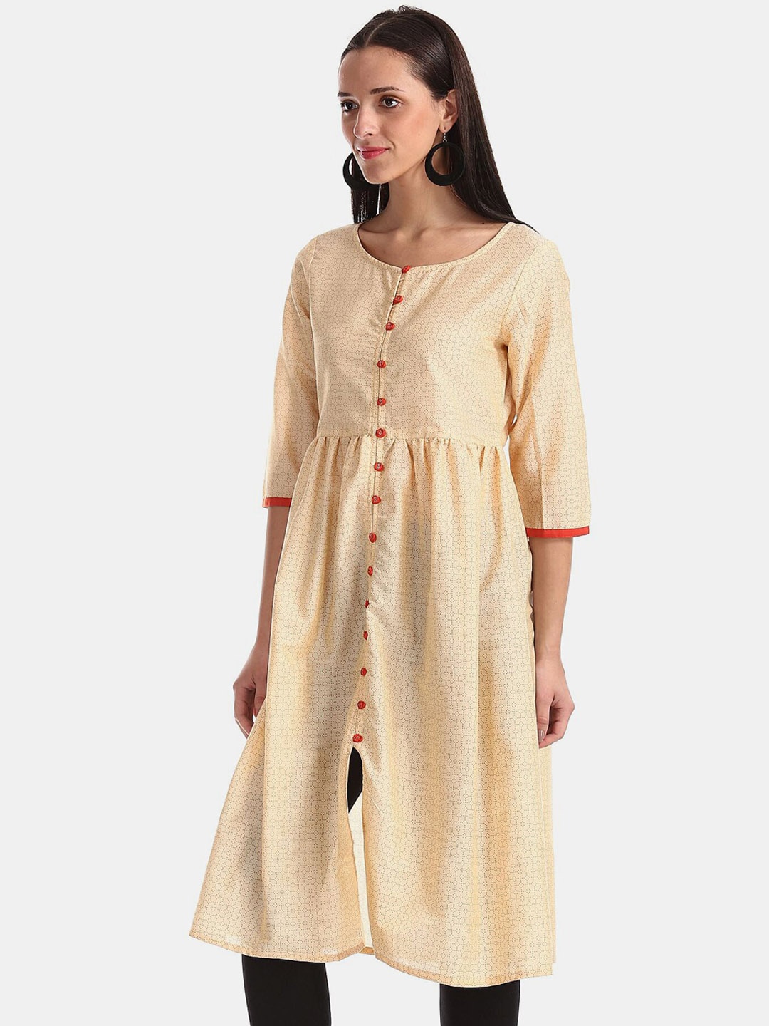 

Anahi Women Beige Abstract Printed Kurta with Crop Jacket