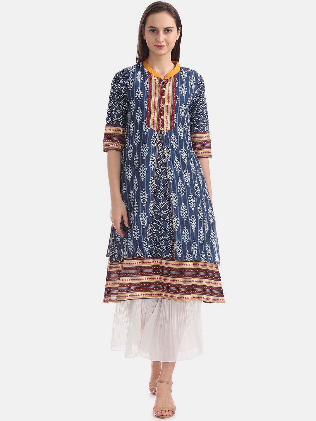 

Anahi Women Blue & Red Ethnic Motifs Printed Anarkali Cotton Kurta