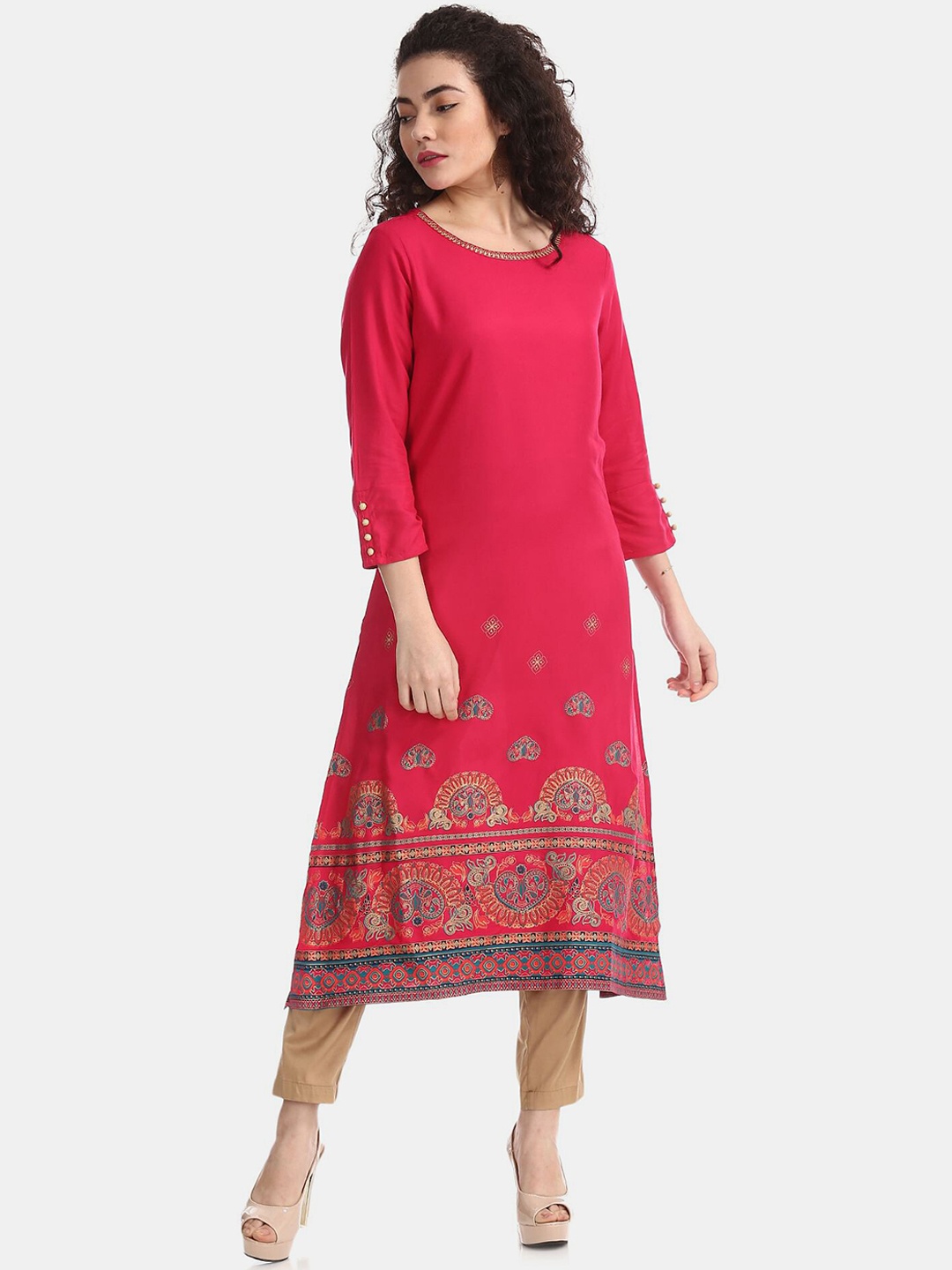 

Karigari Women Pink Ethnic Motifs Printed Kurta