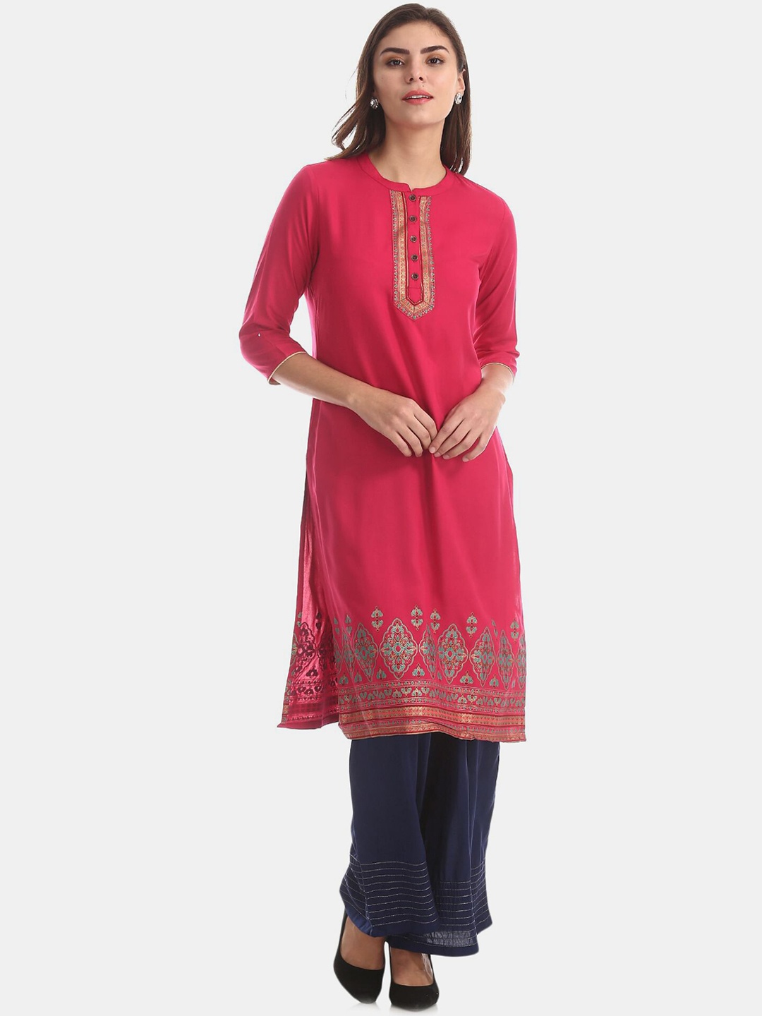 

Karigari Women Pink Abstract Printed Kurta