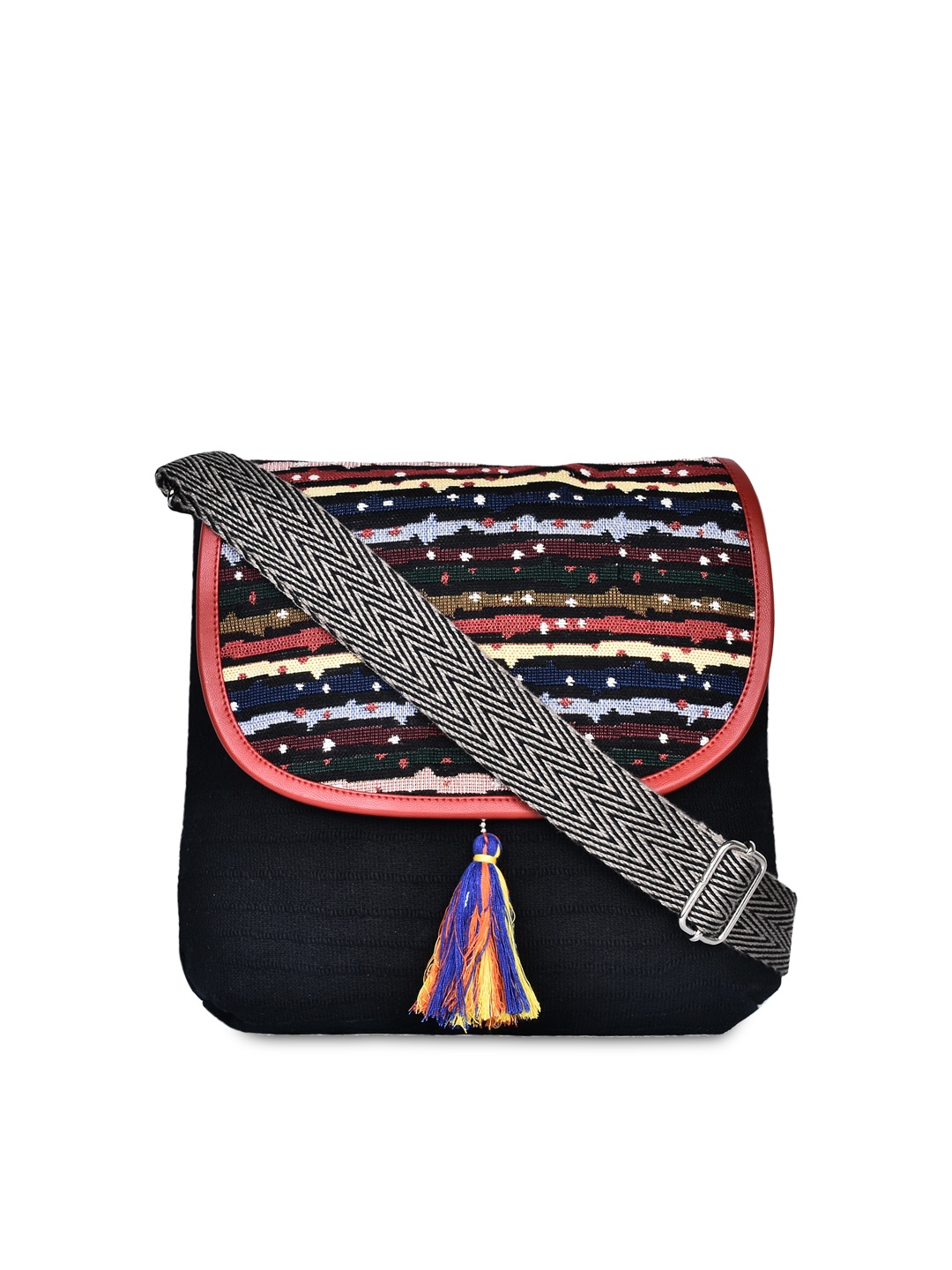 

Anekaant Black Self-Design Sling Bag