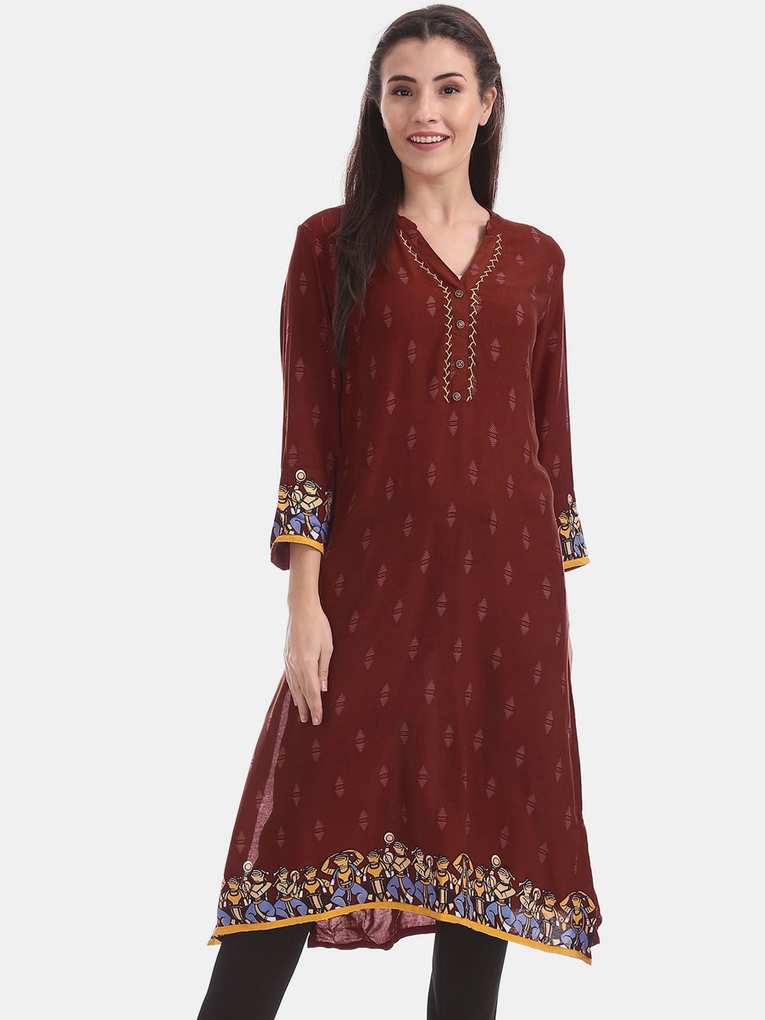 

Karigari Women Brown Ethnic Motifs Printed Kurta