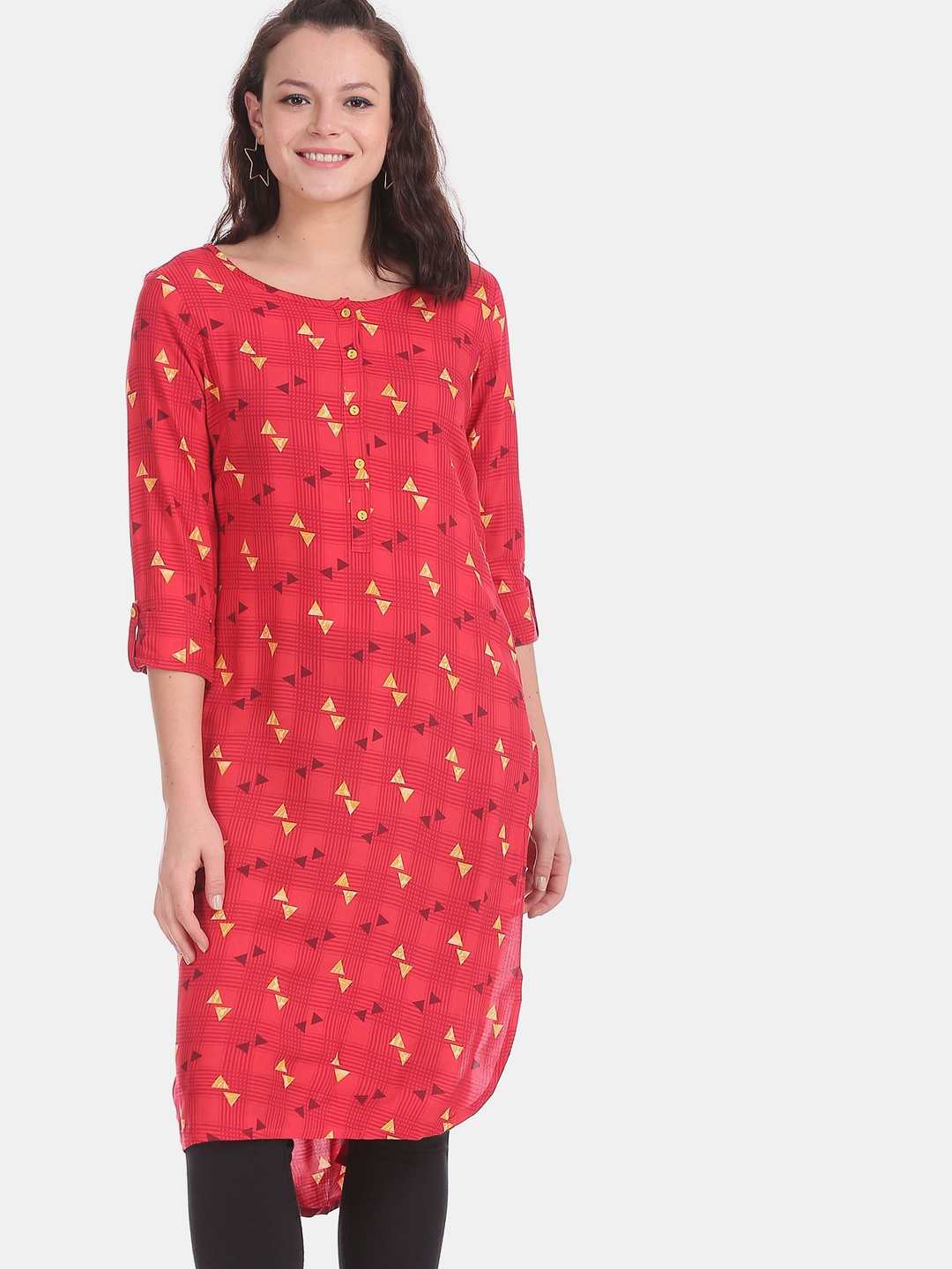 

Karigari Women Maroon Geometric Printed Kurta