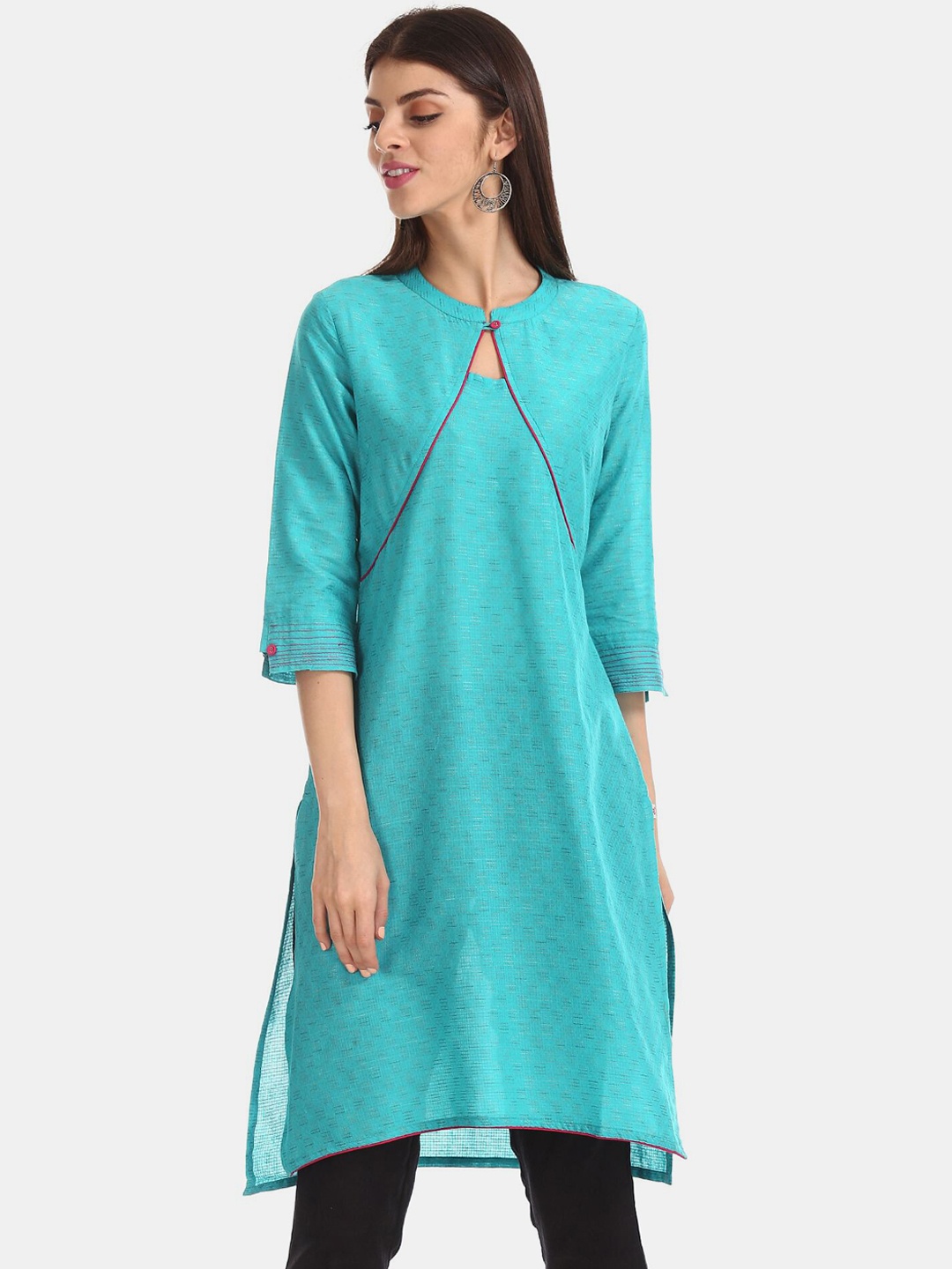 

Karigari Women Teal Thread Work Patterned Kurta