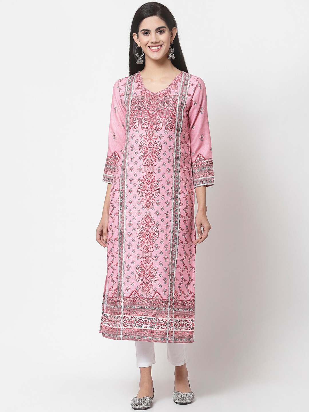 

Myshka Women Pink & Red Ethnic Motifs Printed Kurta