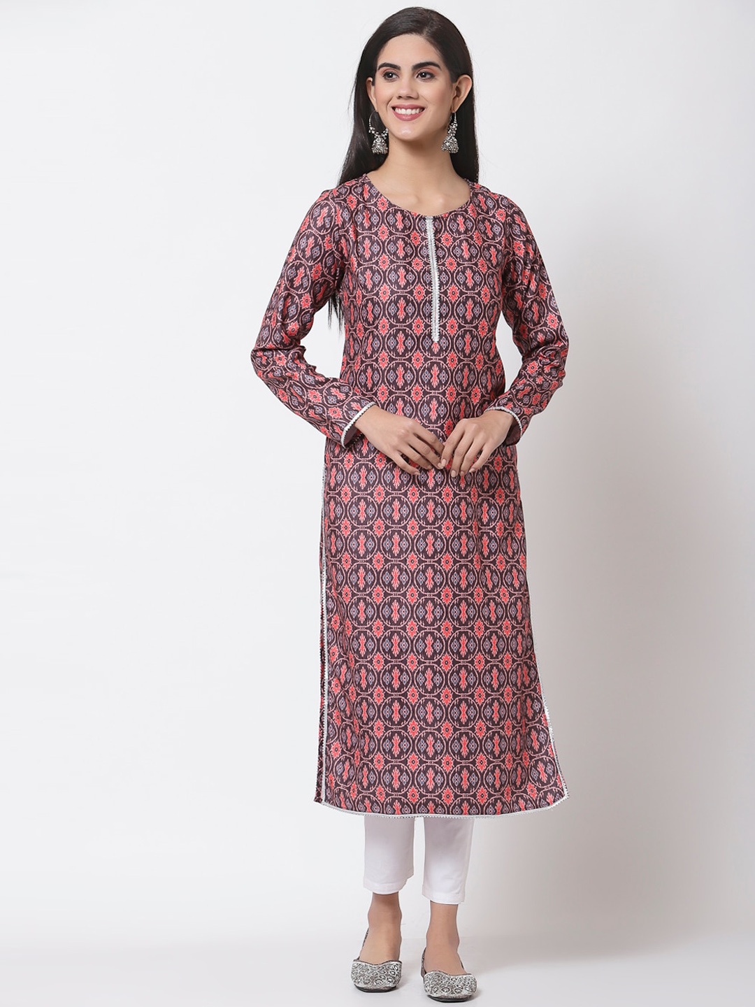 

Myshka Women Burgundy & Pink Ethnic Motifs Printed Kurta