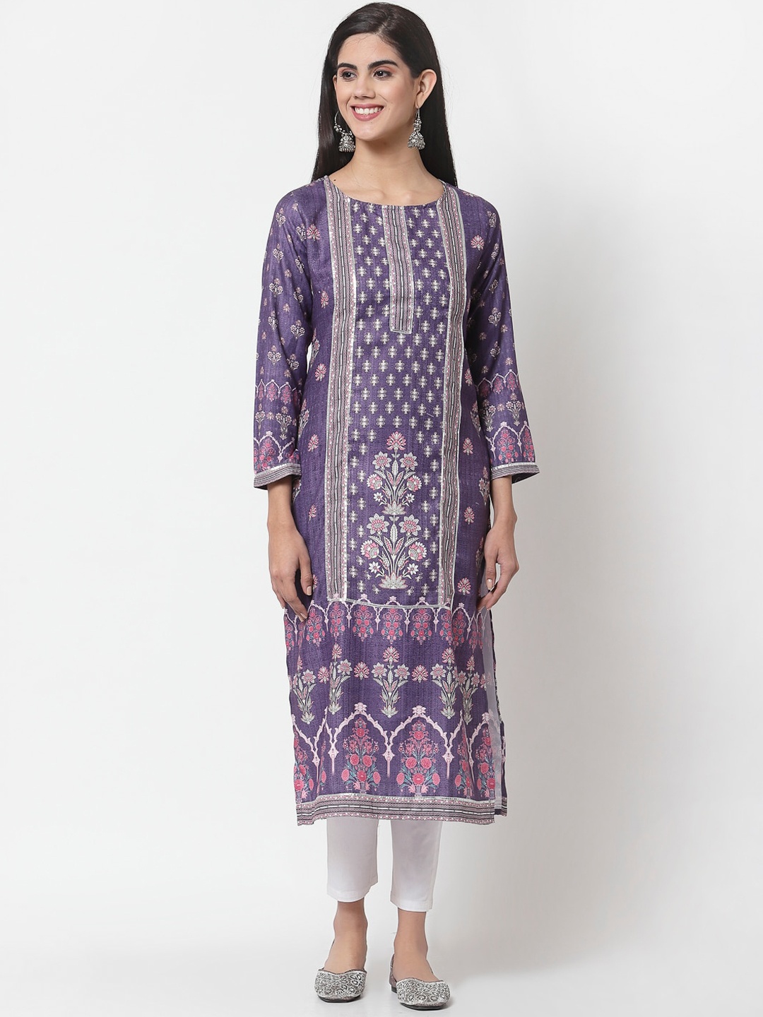 

Myshka Women Purple Ethnic Motifs Printed Kurta