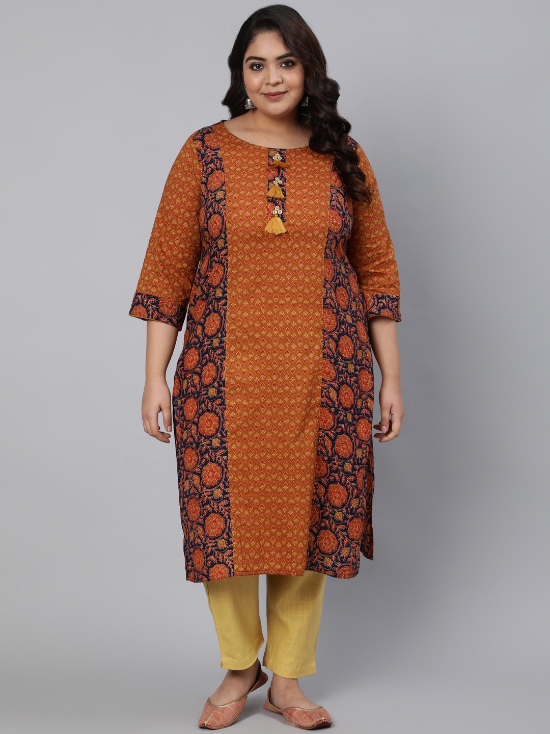 

Jaipur Kurti Women Plus Size Rust & Navy Blue Ethnic Motifs Printed Kurta