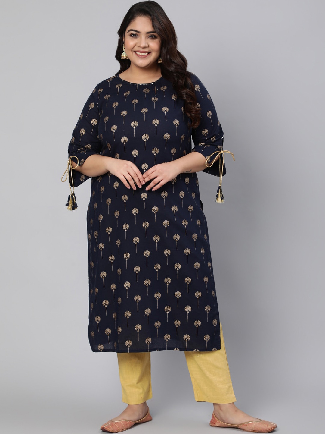 

Jaipur Kurti Women Plus Size Blue Ethnic Motifs Printed Kurta