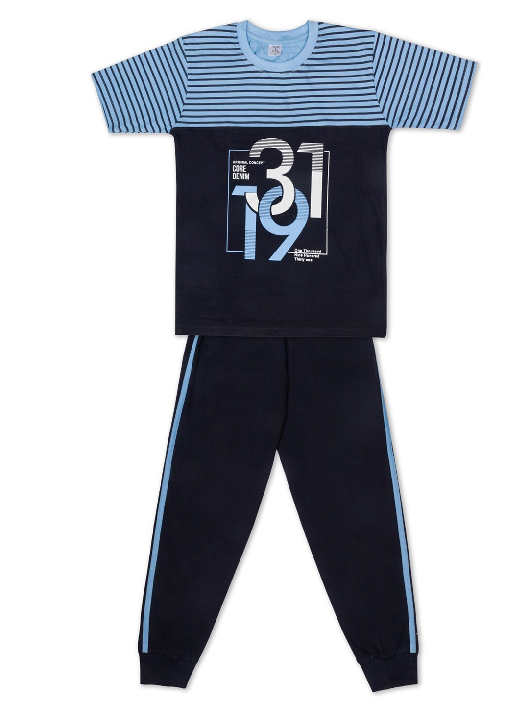 

Todd N Teen Kids Boys Blue & Navy Blue Striped Co-Ord Set