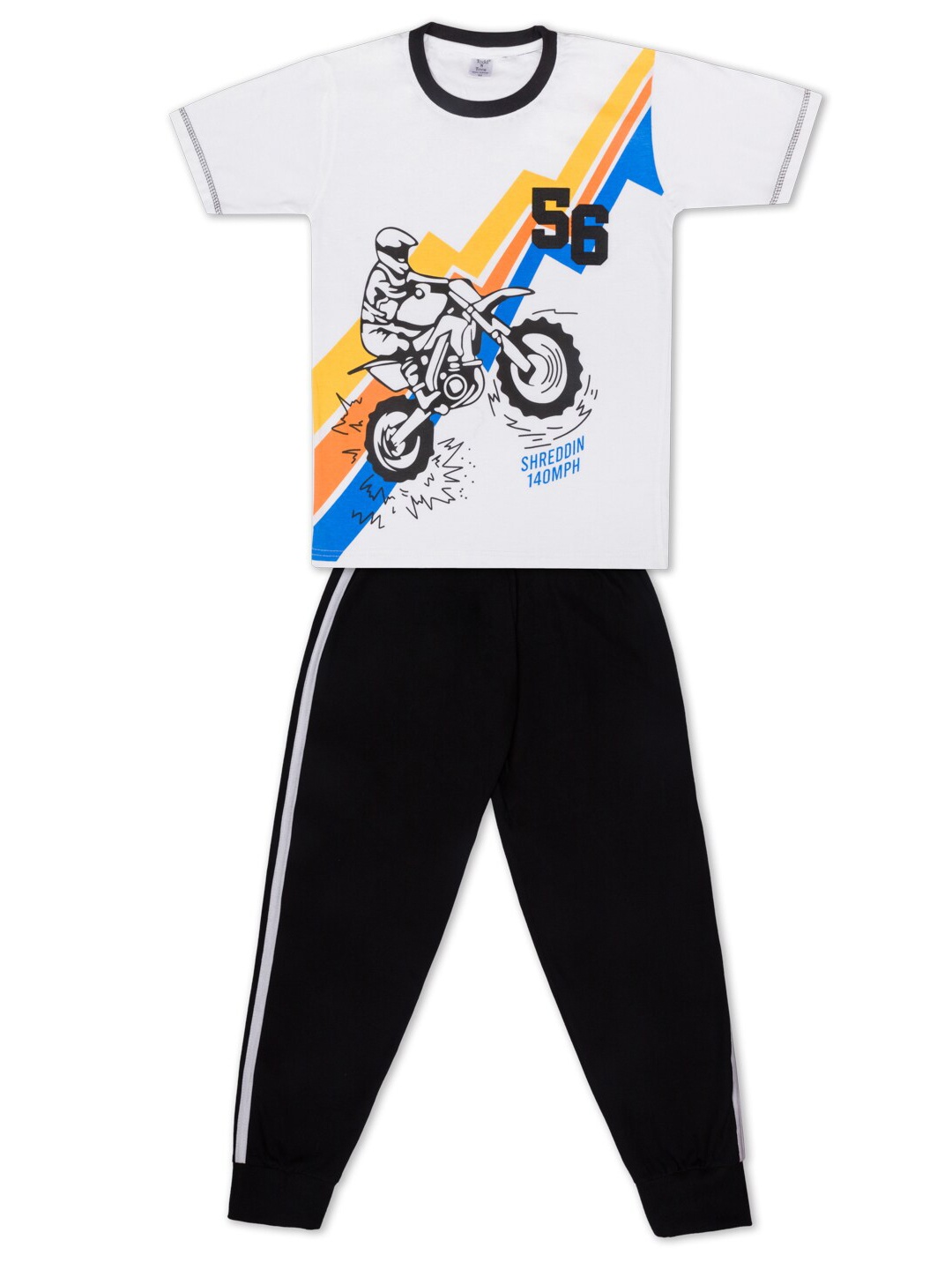 

Todd N Teen Boys Pure Cotton White & Black Printed T-shirt with Trousers clothing set Set