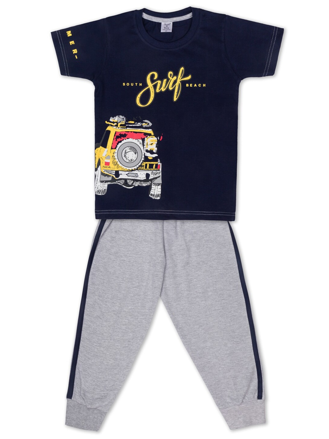 

Todd N Teen Boys Navy Blue & Grey Printed Pure Cotton Night Suit