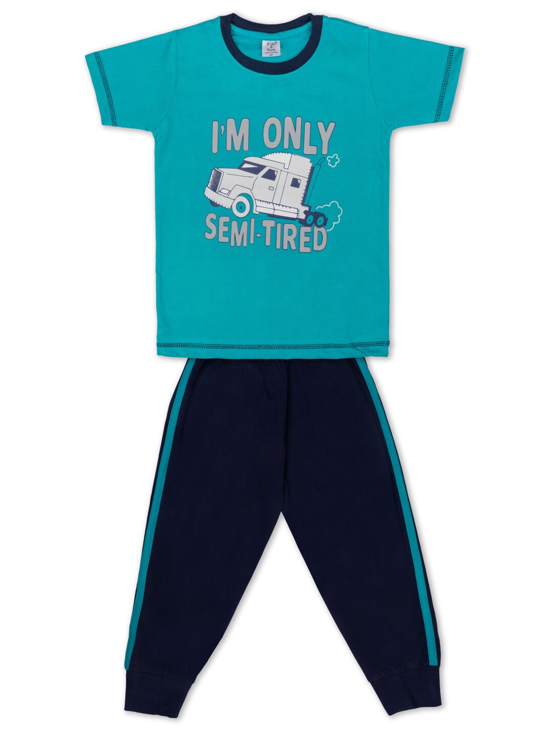

Todd N Teen Boys Green & Navy Blue Printed T-shirt with Trousers Night Suits