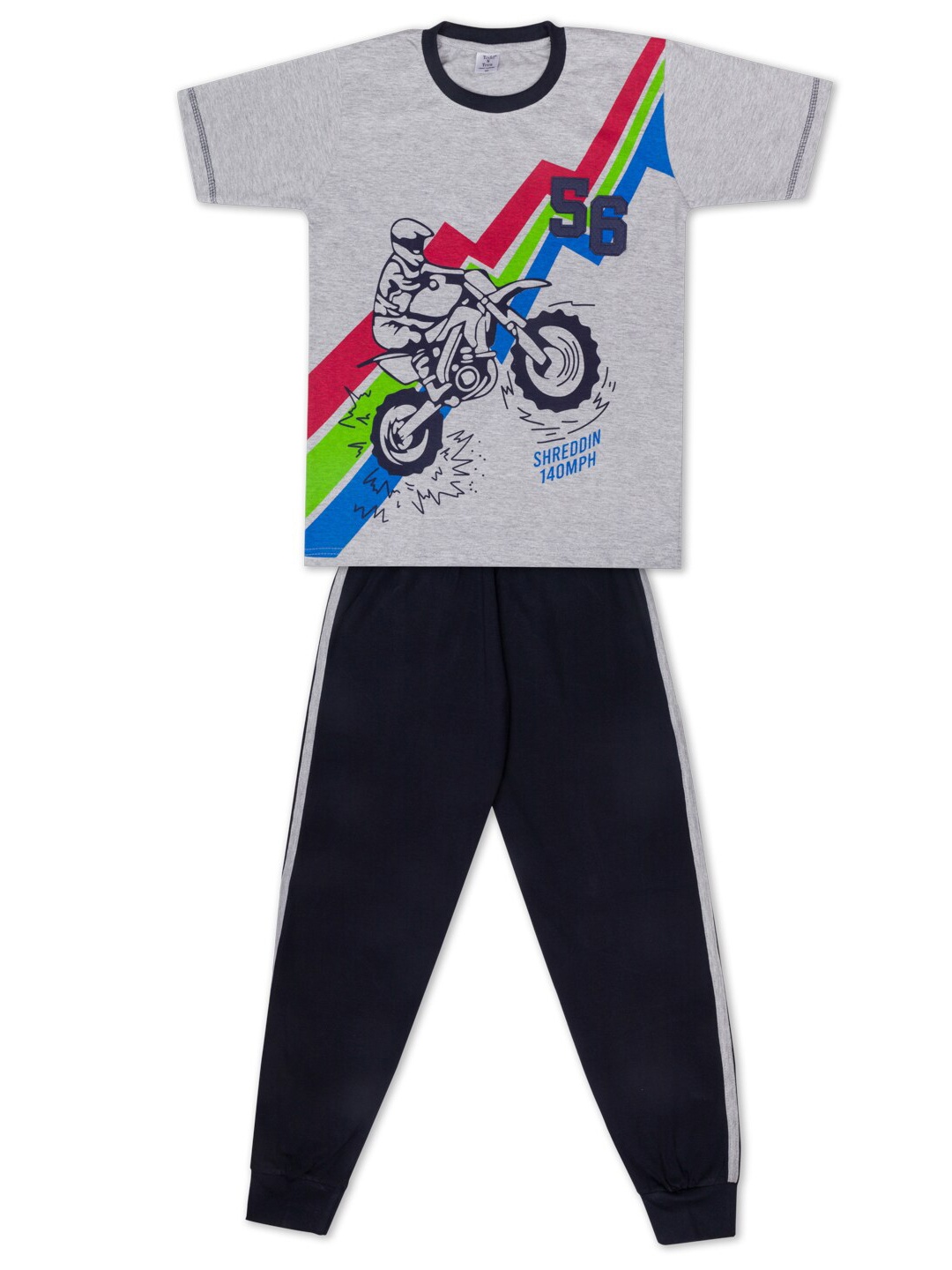 

Todd N Teen Boys Grey & Navy Blue Printed Night suit